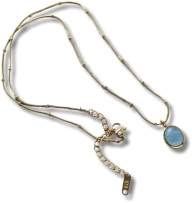 Colar Feminino Vintage Aquamarine, 50cm, Pingente de Pedra Aquama...