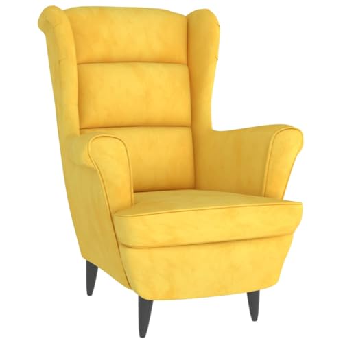 vidaXL Sillón Relajante Silla Auxiliar Salón Sala de Estar Oficina Asiento Acolchado Orejero Butaca Muebles Mobiliario de Terciopelo Amarillo Mostaza