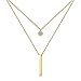 Produktbild MNMXW Edelstahl Bar Anhänger Halskette für Frauen Doppelschichten Runde Kristall Bar Anhänger Halskette Hochzeit Schmuck-Gold