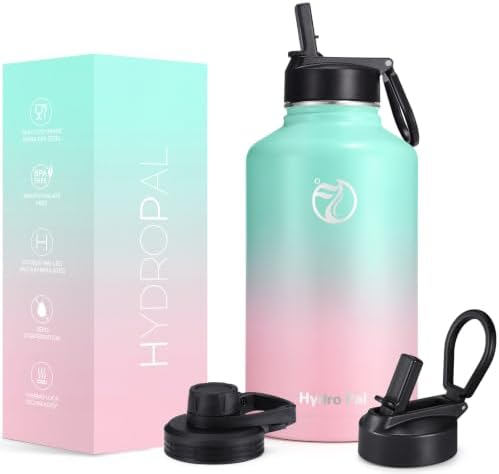HydroPal Edelstahl Isolierflasche,Trinkflasche mit Strohhalm 2 Deckel 1,9L | BPA-frei, 24h kalt & 12h heiß Vakuumflasche, auslaufsicher Wasserflasche, Stroh- und Ausgussdeckel Spor