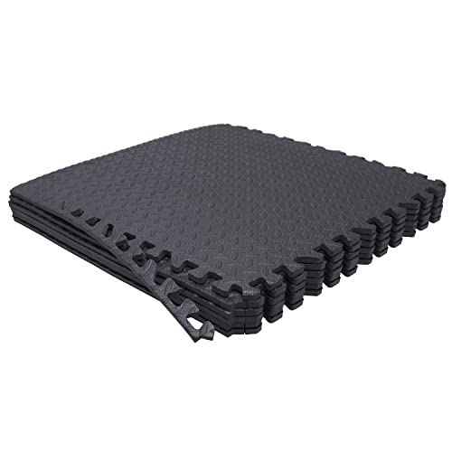 HongK 6 piezas (24 Sqft) Piso de Goma Negro para Gimnasio, Tapete de Ejercicio y Yoga de Espuma EVA 24x24 con Entramado tipo Rompecabezas miniatura 6