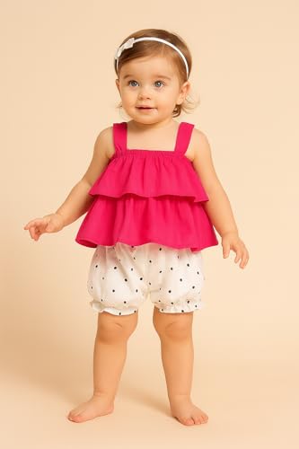 Image of Girls Top & Printed Shorts Set - Comfortable Summer Cotton Clothes Set for Baby Girls, Stylish & Cute Summer Outfit