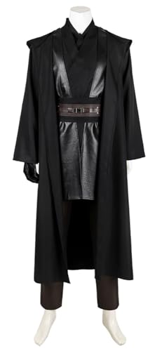 Goecjnvm Adult Men Anakin Skywalker Cosplay Tunic Jacket Belt Pants Robe with Gloves Anakin Halloween Costume Uniform (Black, Medium)