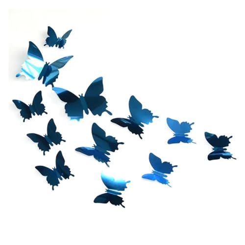 AHIOJEGX Espejo Pegatina 12 Uds Pegatina de Espejo for Pared calcomanía Mariposas 3D Espejo Pared Arte Fiesta Boda hogar Decoraciones Mariposa Nevera Pared calcomanía(Blue)