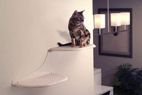 THE REFINED FELINE Clouds Cat Shelves in Off White, Right Facing, Cat Wall Furniture With Replaceable Magnetic Pad, Wall Mounted Cat…