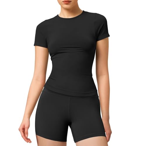 Damen T Shirt Sports Rundhalsausschnitt Leichtes, Soft Stretch Top, Kurzarmshirt für Casual Life, Sommer, Gym