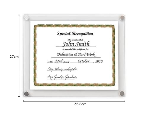 Get Acrylic Photo Frames - A4 Modern Acrylic Certificate Frame Landscape or Portrait Display. Wall Mount For Displaying Your Favourite Document, Certificate, Poster or Picture. Fixings Included.