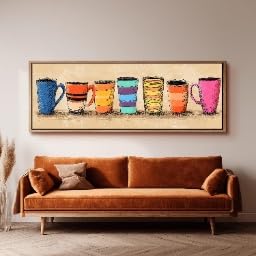 Illustration de tasses à café grand tableau mural panoramique de cuisine 50x150