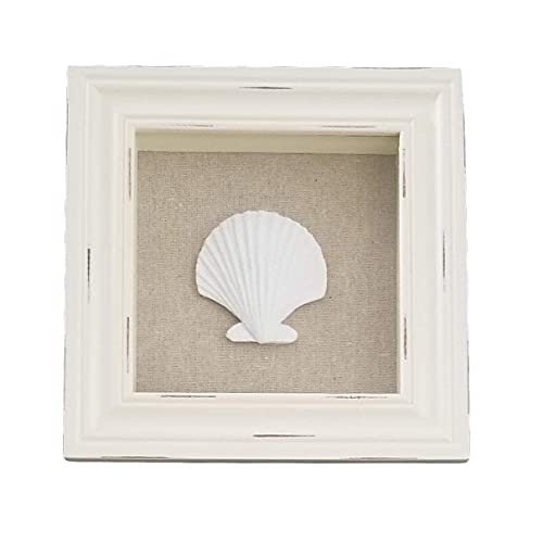 Beachy Set of 3 Shell Shabby Chic Shadow Boxes- Creamy Off White Frame 7" x 7" - Starfish, Sand Dollar and Clam Shell Mounted on Fabric Background by Tumbler Home - Image 6