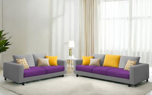 Image of Galib 3+2 Seater Sofa Set for Living Room (Purple Grey Fabric) Premium Fabric Sofa Set