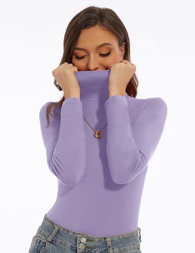 Image of Women's Turtleneck Long Sleeve Shirts Slim Fitted Lightweight Base Layer Casual Tops