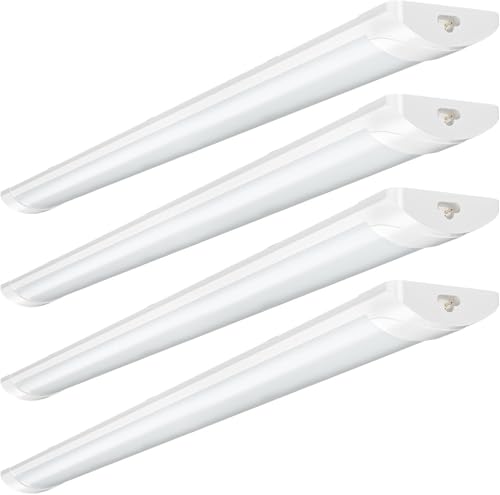 wowspeed 6FT LED Batten Light 4PCS 60W Linkable Tube Lights IP54 Waterproof 6000LM 6500K Daylight Plug in Office Ceiling Light Strip LED Fluorescent Lights for Garage Kitchen Workshop(90+90cm)