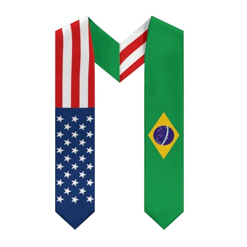 HTRYJF Estola de graduación con la bandera de Brasil de Brasil de Estados Unidos para estudiantes en el extranjero, estudios internacionales, regalo de graduado grueso para unisex con pantalla en V de