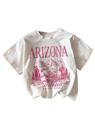 WDIRARA Girl's Graphic Letter Print T-Shirt Round Neck Short Sleeve Tee Summer Casual Top