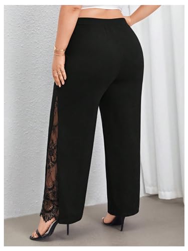 Floerns Women's Plus Size Floral Lace Wide Leg Pants High Waisted Casual Trousers3