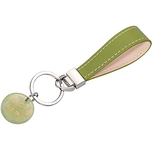 Willtown Jade Keychain Rose Quartz Crystals and Healing Stones Key Ring Leather Keychain Car Keychain for Women (Xinshan Jade, You Fuxxing Got This)