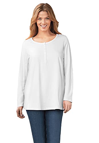 Woman Within Plus Size Perfect Long-Sleeve Henley Tee - 4X, White