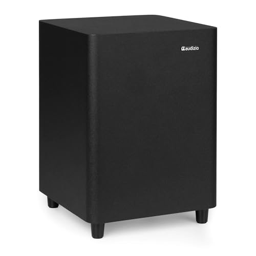 Audizio SW65C Active HiFi Subwoofer, 65W RMS, Down-Firing 16.5cm Driver, Class-D Amplifier, RCA/Aux Input, Adjustable Crossover, Home Audio & Cinema, Black, Floor-Coupling Design
