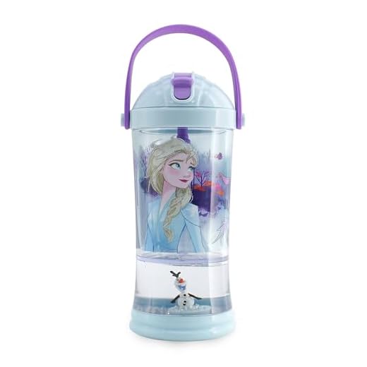 Disney Store Offizielle Eiskönigin 2 (2019) Schneekugel-Trinkbecher, 310 ml, Kinder-Wasserflasche mit Klapp-Trinkhalm und Schraubverschluss, geeignet für Kinder ab 4 Jahren
