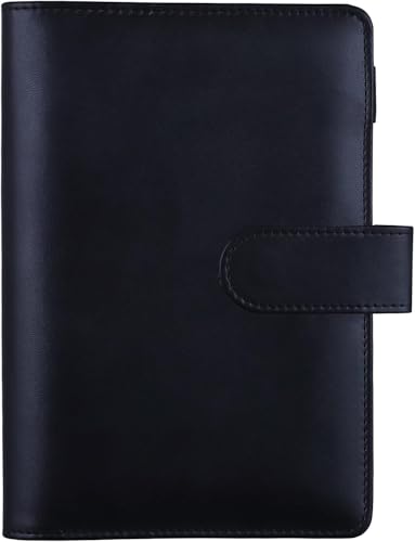 HAUTOCO A6 PU-Leder-Notizbuch, nachfüllbar, 6 Ringordner für A6-Füllpapier und Bargeld, Budget-Umschläge, lose Blätter, persönlicher Planer, Bindereinband mit magnetischer Schnalle, schwarz