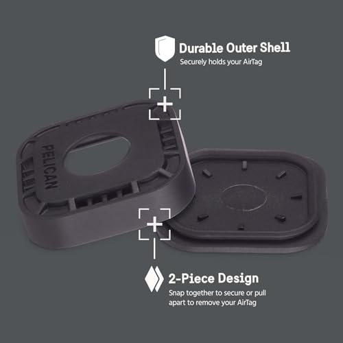 Pelican Protector - Airtag Holder/Case with 3M Adhesive Sticker [1 Pack] Protective Shockproof Cover for Apple Air tag - Hidden Stick On Mount for Bike Wallet Travel TV Remote Car Luggage - Black