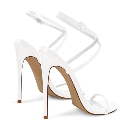 Image of Strappy High Stiletto Heels, Ankle Strap Buckle Heeled Womens Sandals, Sexy Comfort Open Round Toe Heels for Daily Party Dress