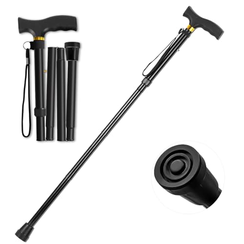 ANCKNE Gehstock für Damen - Leichter Gehstock 5-stufig Höhenverstellbar & Faltbarer Aluminiumstock für Senioren - Ergonomischer Griff mit Rollen - Tragbarer Gehstock Faltbarer Gehstock