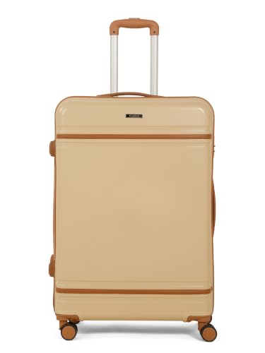 Image of Teakwood Large Size 8 Wheels Trolley Bag, Hard Cabin with Zipper Closure, Adjustable Push Button & Cross Side Strap, Number Lock System 360 Degree (Large, Beige)