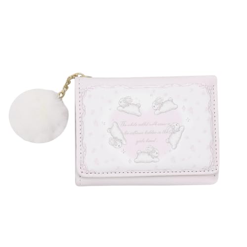 Cute Wallet for Women Card Holder Small Trifold RFID Blocking Short Purse with Pompom Pendant for Girls Ladies