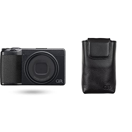 Image of Ricoh GR IIIx, Black, Digital Compact Camera with Leather Soft case