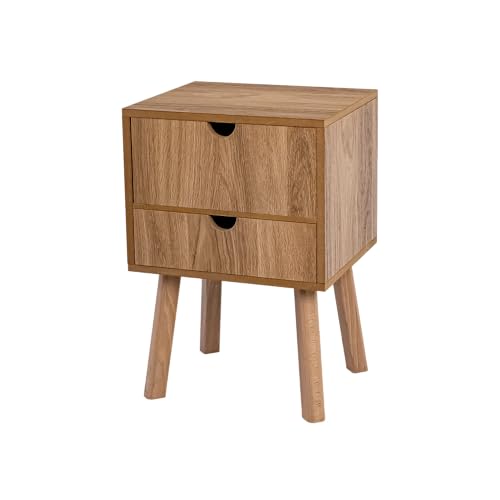 POSNORD Nachttisch mit Zwei Eichefarben Schubladen, Nachtschrank, MDF und Buchenholz, Mit Stauraum, Laminiert Niedriger Körper, Ideal für...