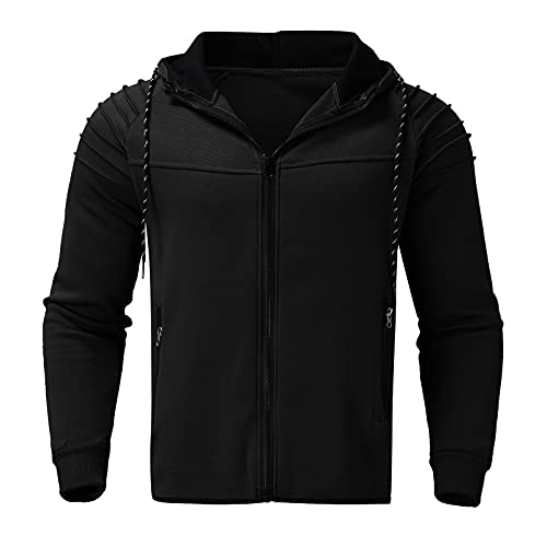 Manteau homme capuche fourrure et blouson cuir de couleur unie aux finitions couture