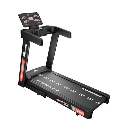 Image of PowerMax Fitness TDA-230 5HP DC Motorized Foldable Auto Incline Treadmill for Home, Max user 140kg, Top speed 14km /hr, Running deck 1200x420mm Foldable machine, LED display, ipad & Mobile holder