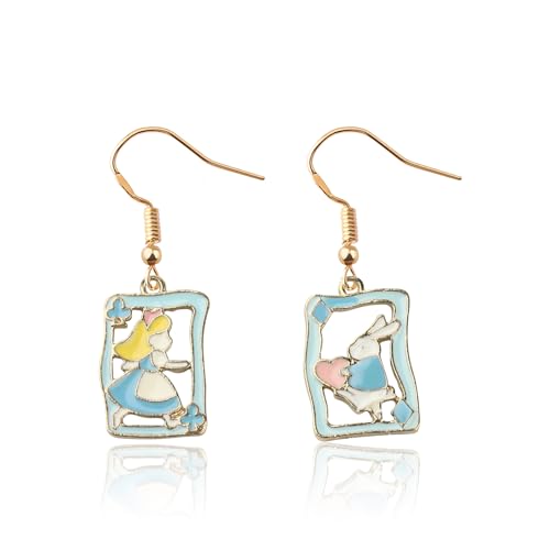 ENSIANTH Alice Fans Earrings Alice Fairy Tales Gift Alice Lover Gift White Rabbit Fans Earrings Wonderland Inspired Gifts
