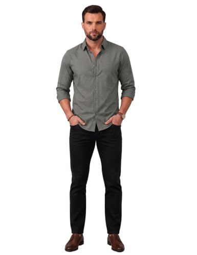 Image of NexaFlair Men's Regular Fit Solid Pattern Laffer Cotton Shirt with Long Sleeve Collared Neck Standard Length and Button Down Closure Type | Mens Casual Shirts | Man's Formal Shirts