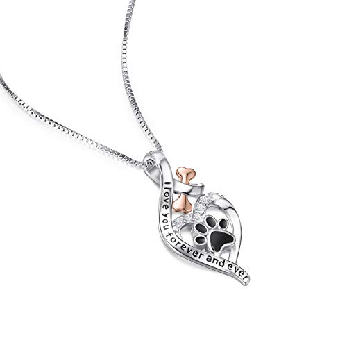 Vanlams Womens 925 Sterling Silver Bone Love Heart Dog Paw Print Pendant Necklace I Love You Forever And Ever thumb #6
