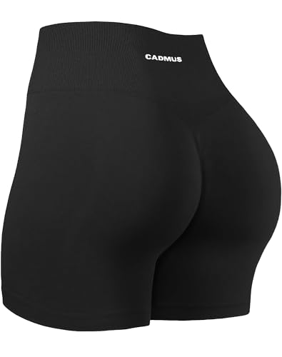 CADMUS Women's High-Waisted Spandex Athletic Shorts for Yoga, Running, Volleyball, Cheer & Biker Shorts, Black, M
