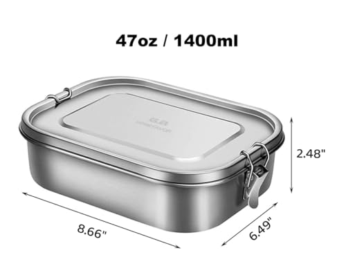 G.a HOMEFAVOR Stainless Steel Bento Lunch Box, Metal Lunch Container with 3-Compartment, 1400 ml, Ideal for Work & Travel, Meal Prep, Leak Proof, Dishwasher Safe