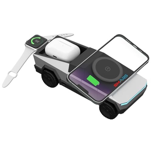 Image of Smars CyberDock 3-in-1 Wireless Charging Station - Fast Charger for Smartphone, Smartwatch & Earbuds | Sleek Futuristic Design with LED Indicator