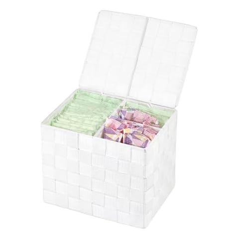 Wanapure Washable Tampon Holder for Bathroom,Tampon Holder for Bathroom Storage with Lid,Feminine Product Organizer with Divider, Tampon Storage for Women,Tampon Organizer for Bathroom,White Cover