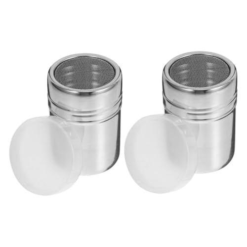 FUNOMOCYA 2 Pcs Duster Baking Powder Container Baking Shaker Powder Sugar Dusting Wand Cocoa Flour Shaker Powdered Sugar Shaker Chocolate Shaker Reusable Shaker Silver Stainless Steel