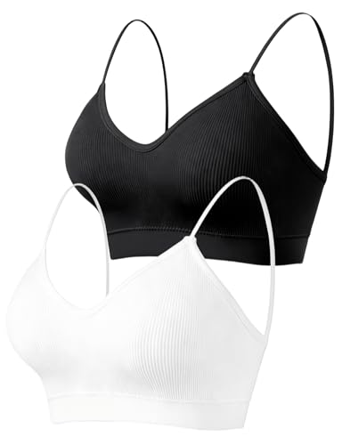 Image of ZENUTA 2PCS Women's V-Neck Padded Seamless Straps Bralette, Everyday Basic Sleeping Bra, Sports Bras for Women