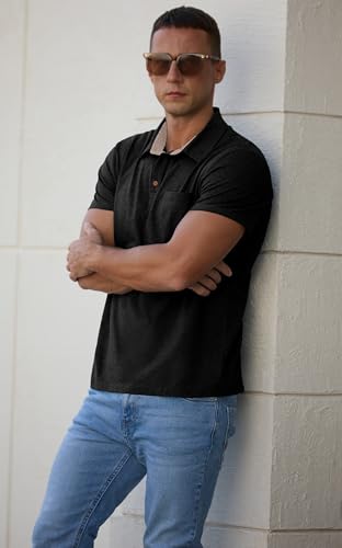 Image of Sailwind Men's Cotton Polo Shirts Short Sleeve Casual Summer Shirts Classic Collared Golf Shirt with Pocket