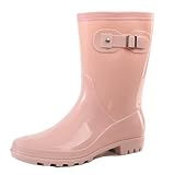 Fubotao Women's Mid Calf Rain Boots Waterproof Fashion Garden Shoes Anti-slipping Rainboots For Women Comfortable Insole Light Rain Shoes