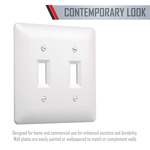 Image of TayMac 4400W Paintable Double Toggle Light Switch Wall Plate Cover, White, 2-Gang (Pack of 10)