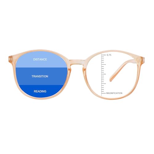 Image of Vintage Round Progressive Multifocal Presbyopic Glasses, Blue Light Blocking Glasses for Men Women Readers (Champagne,+0.75 /+3.25 Magnification)