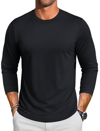 TACVASEN Maglietta da uomo a maniche lunghe leggera casual tinta unita in cotone classico girocollo traspirante magliette