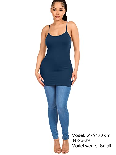 Image of Long Cotton Camisole Tank Tops for Women | Basic Braless Layering Tops with Adjustable Spaghetti Straps