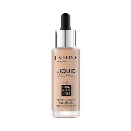 Eveline Cosmetics LIQUID CONTROL HD - Imprimación mate de larga duración 32 ml (040 WARM BEIGE)