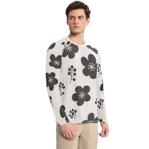 Black Flowers Sun Protection SPF Rash Guard Shirt Loose Crew Neck Long Sleeve Sun Shirt for Men Long Sleeve Running3
